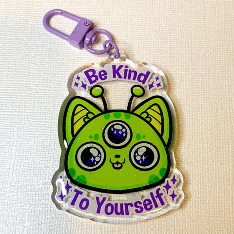 Be Kind To Yourself Alien Cat Keychain
