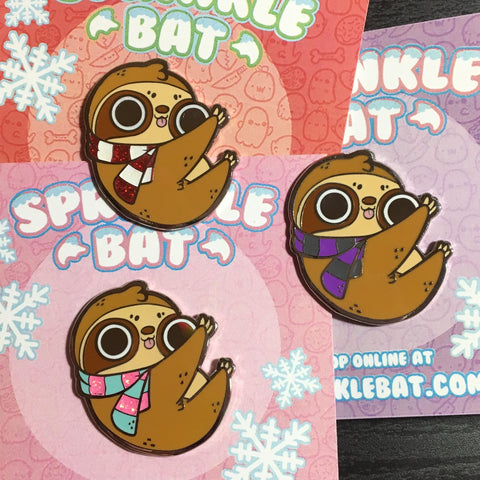 Winter Time Sloth hard enamel pins